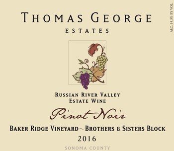 2016 Pinot Noir Baker Ridge Estate Single Vineyard Brothers & Sisters Block